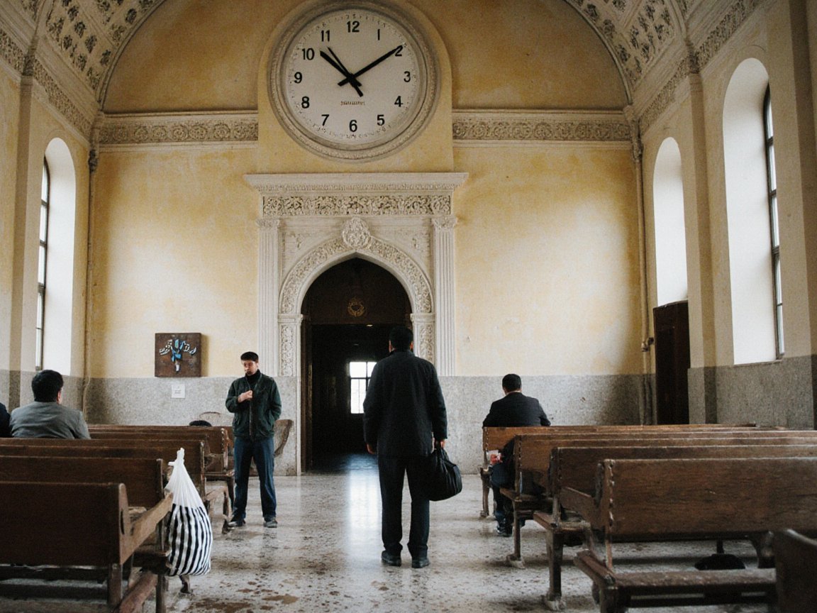 The waiting hall of Talas station, where train No. 2 from Nurzhan ends